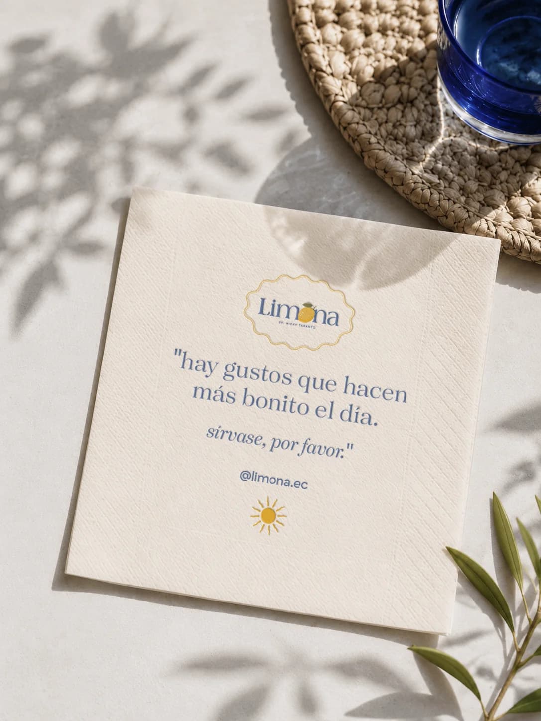 Limona napkin with the logo and a short message
