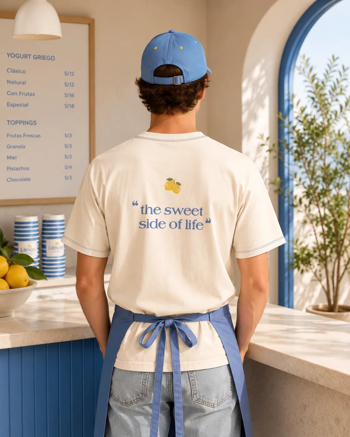 Back of a Limona T-shirt reading the sweet side of life